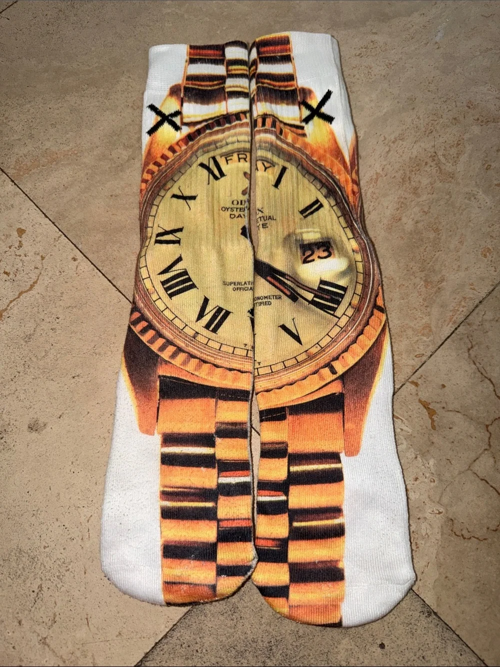 White Socks with Gold Rolex Day Date Watch Print 1/1
